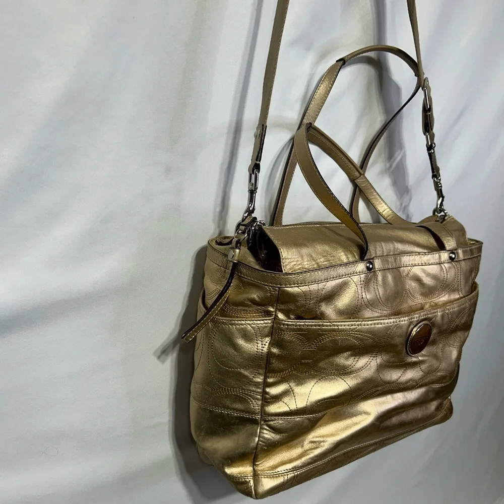 COACH gold oversized diaper bag. Gorgeous. Tons of pockets. Tons of options! - Picture 3 of 12
